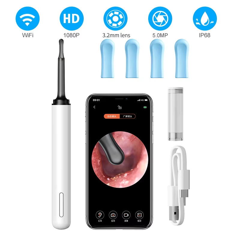 DDCAMERA Smart Ear Wax Removal Ear Cleaner with Ear Cleaning Tool 2.0MP HD Camera Light Ear Wax Removal Kit Endoscope Otoscope