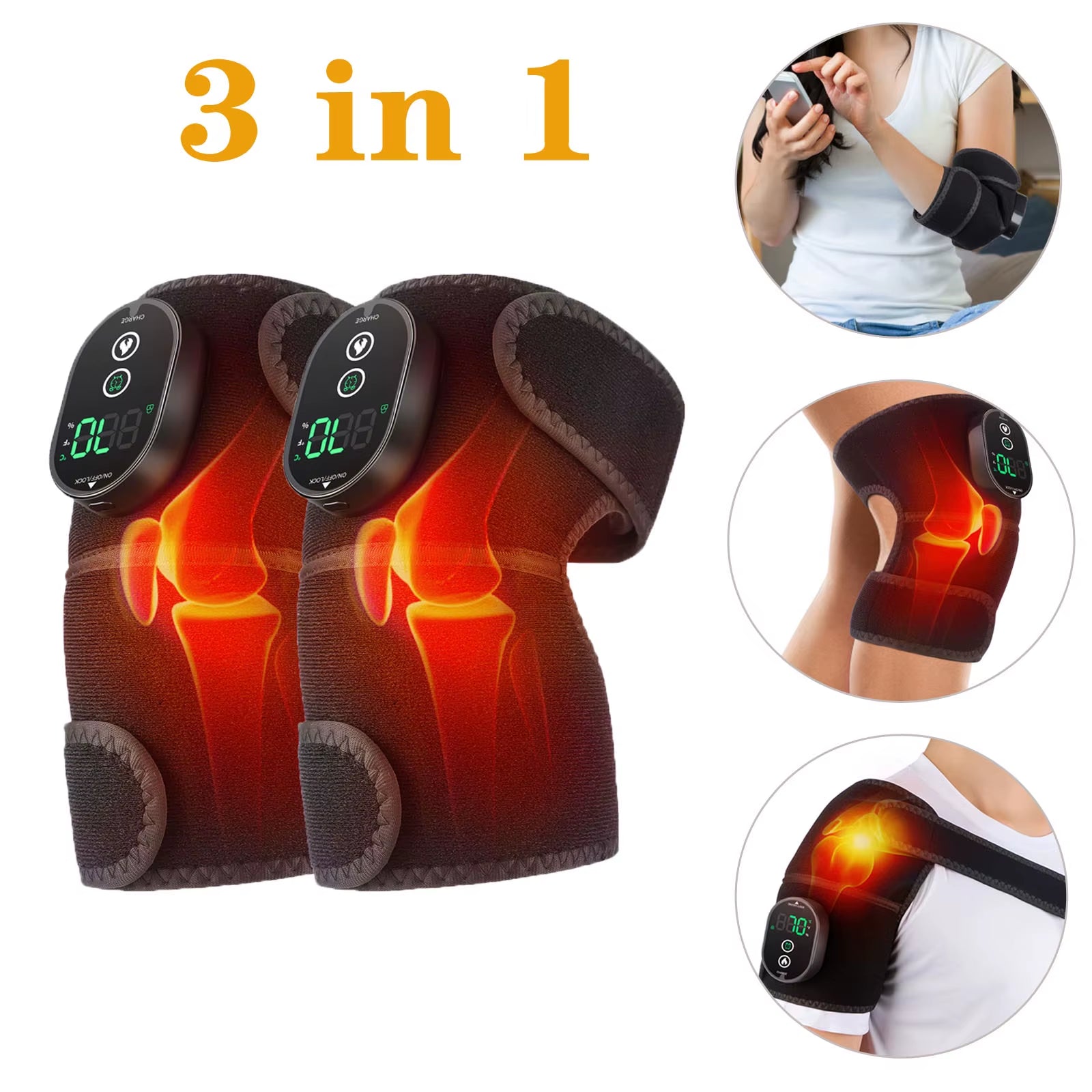 Charge Heated Knee Pads Protection for Joint Arthritis Pain Orthopaedic Compression Relaxation Therapy Promote Blood Circulation