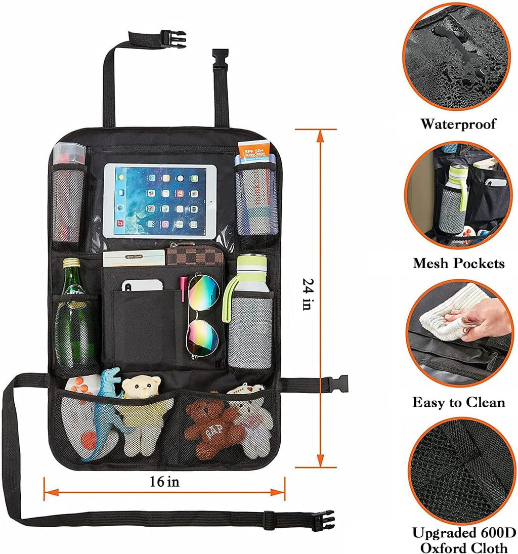 2 Pack Car Organizer Backseat, Car Seat Organizer Back Seat with 9 Storage Pockets 10" Tablet Ipad Holder, Waterproof Car Backseat Protector Kick Mats for Kids Baby in Road Family Car Travel