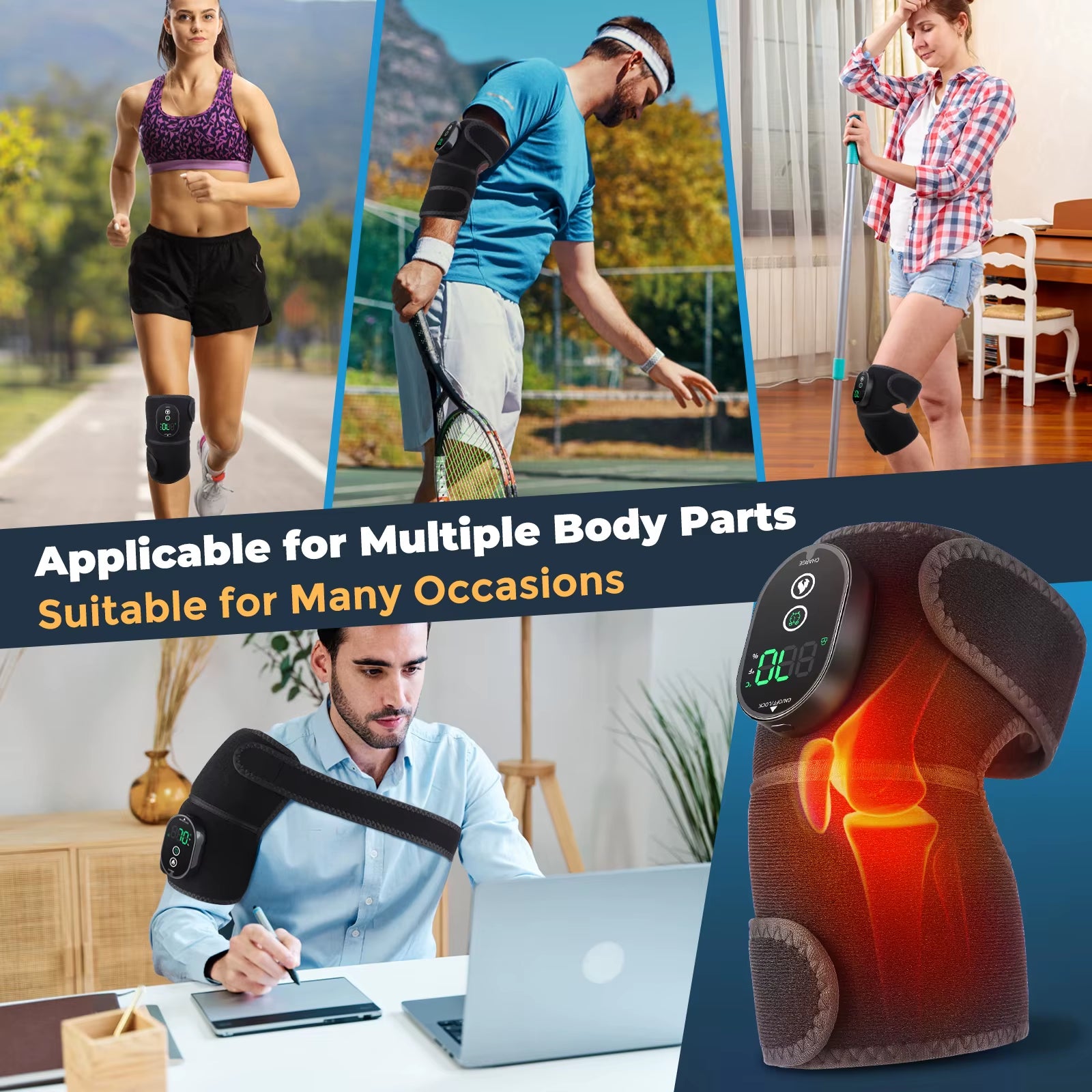 Charge Heated Knee Pads Protection for Joint Arthritis Pain Orthopaedic Compression Relaxation Therapy Promote Blood Circulation