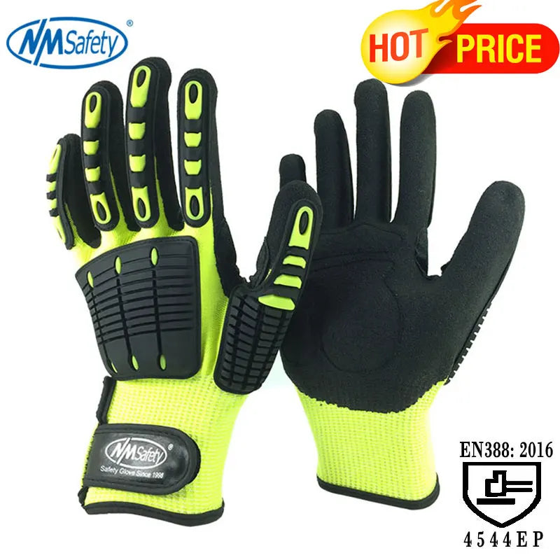 100% High Quality Anti-Cut Resistant Anti-Vibration Glove Oil Proof Mechanic Safety Working Gloves Sandy Nitrile Palm Grip