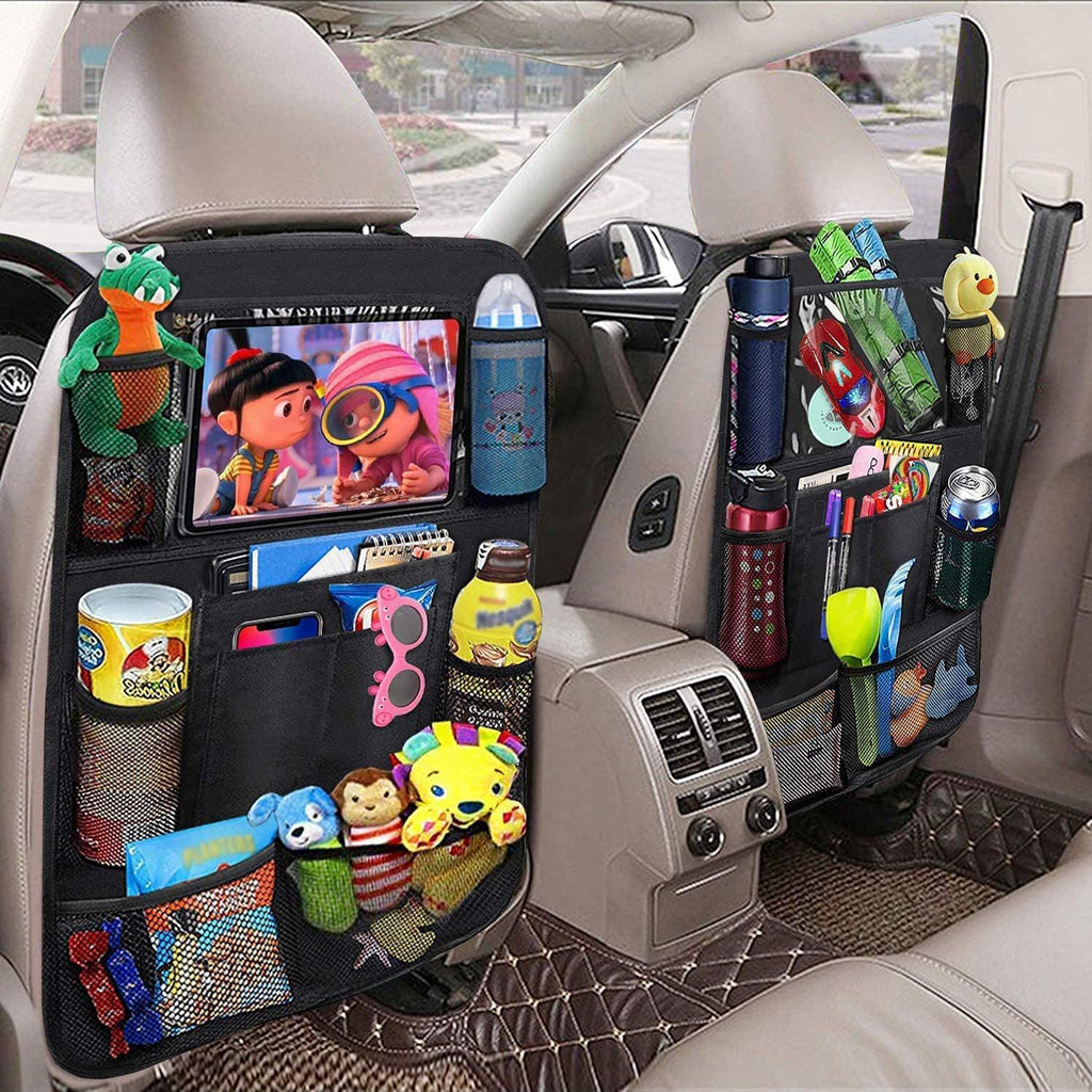 2 Pack Car Organizer Backseat, Car Seat Organizer Back Seat with 9 Storage Pockets 10" Tablet Ipad Holder, Waterproof Car Backseat Protector Kick Mats for Kids Baby in Road Family Car Travel