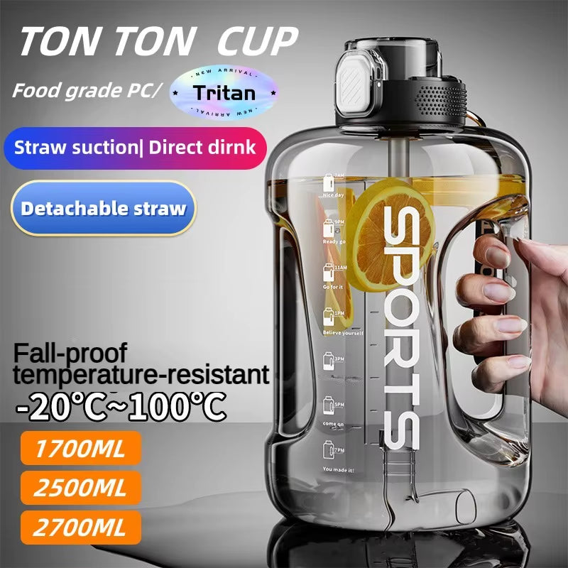 1700ML/2500ML/3800ML Fitness Cup Bpa Free Drinking Bottle Large Capacity Portable PC Sports Water Bottle with Straw