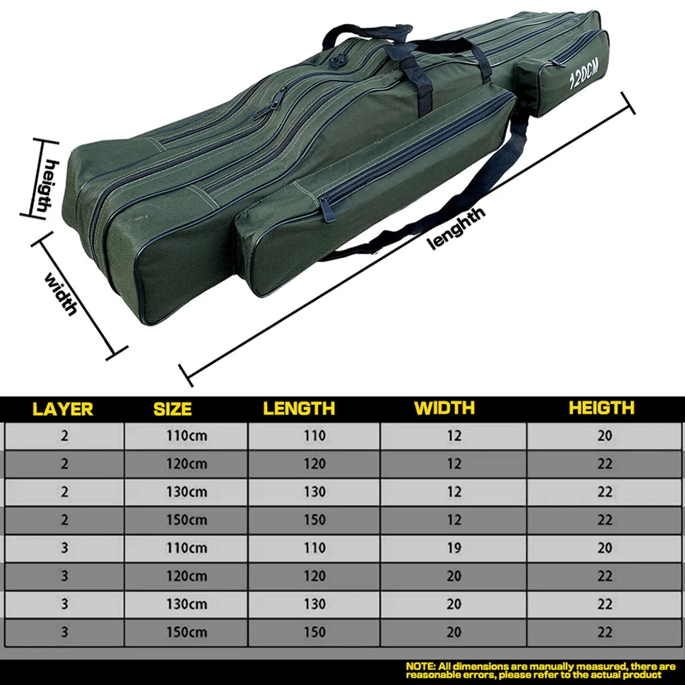 Belly Fishing Bags 2/3 Layer 110120/130/150Cm Waterproof Outdoor Fishing Rod Bag Large Capacity Men'S Fishing Storage Case