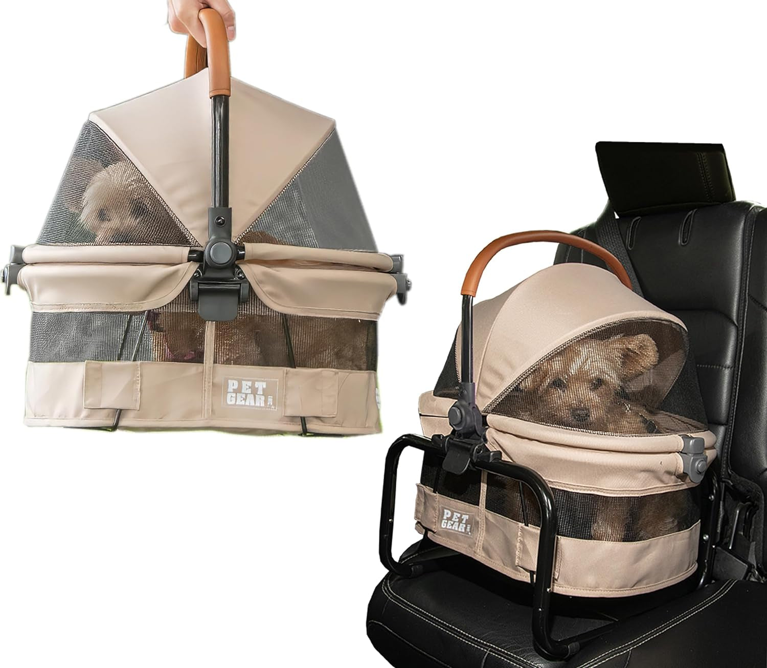 View 360 Ultra Lite Pet Safety Carrier & Car Seat for Small Dogs & Cats Push Button Entry, 15", Sand