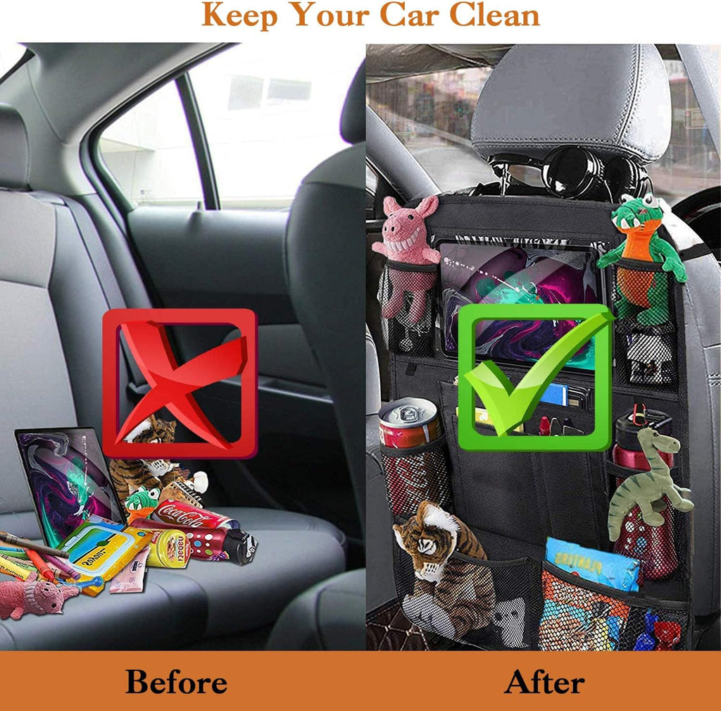 2 Pack Car Organizer Backseat, Car Seat Organizer Back Seat with 9 Storage Pockets 10" Tablet Ipad Holder, Waterproof Car Backseat Protector Kick Mats for Kids Baby in Road Family Car Travel