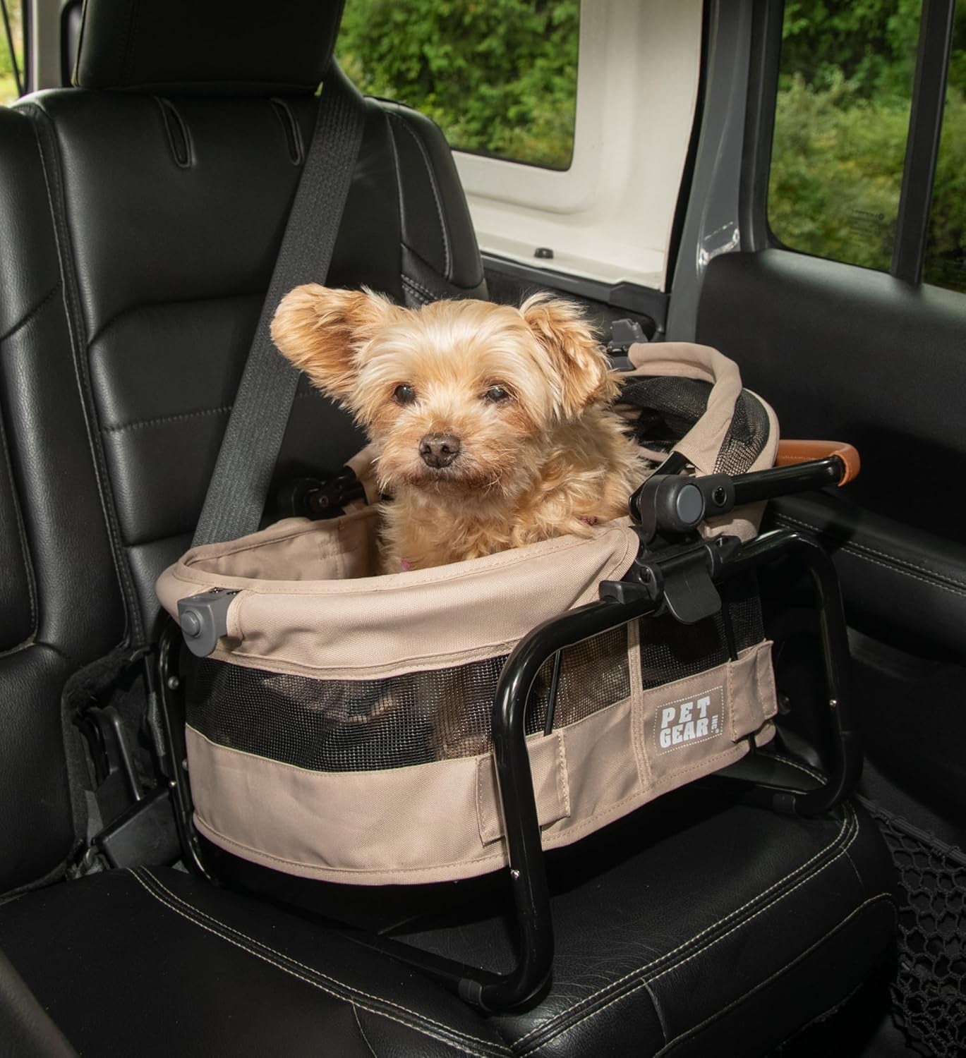 View 360 Ultra Lite Pet Safety Carrier & Car Seat for Small Dogs & Cats Push Button Entry, 15", Sand
