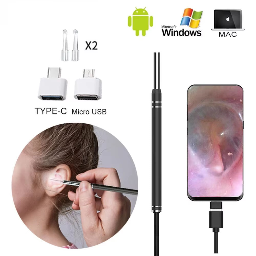 Smart Ear Cleaner Endoscope Spoon Camera Picker Cleaning Wax Removal Visual Earpick Nose Otoscope for Samsung Xiaomi Android DIY