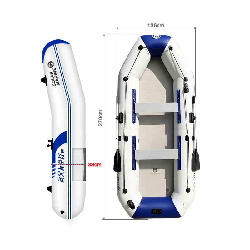 Solarmarine 2.7M 4 Person 0.9PVC Inflatable Boat Fishing Kayak Thick and Wear-Resistant Canoe Air Mat Floor with All Accessories