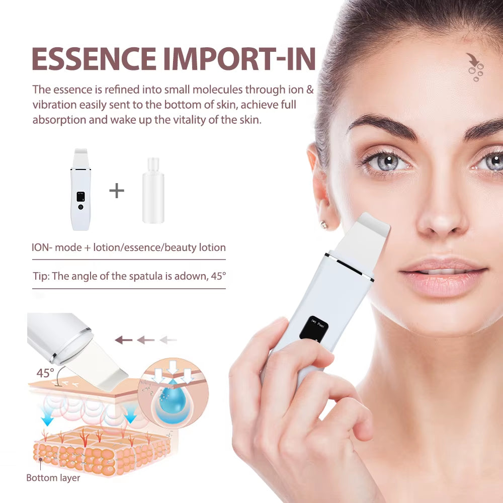 Ultrasonic Skin Scrubber Peeling Blackhead Remover Deep Face Cleaning Ultrasonic Ion Acne Pore Cleaner Facial Shovel Scrubber