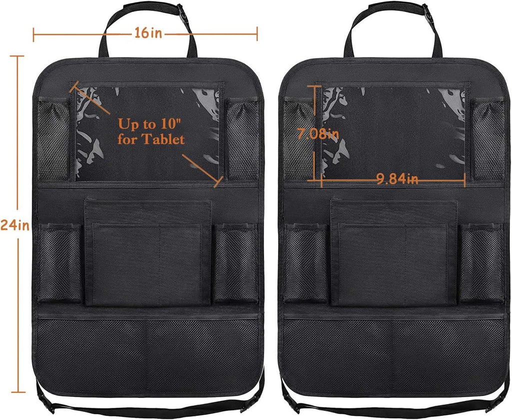 2 Pack Car Organizer Backseat, Car Seat Organizer Back Seat with 9 Storage Pockets 10" Tablet Ipad Holder, Waterproof Car Backseat Protector Kick Mats for Kids Baby in Road Family Car Travel