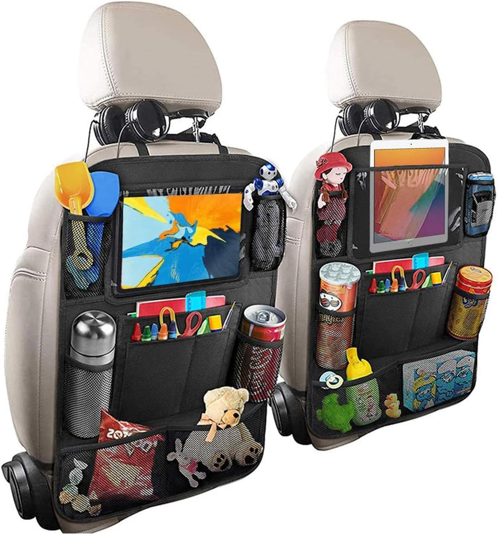 2 Pack Car Organizer Backseat, Car Seat Organizer Back Seat with 9 Storage Pockets 10" Tablet Ipad Holder, Waterproof Car Backseat Protector Kick Mats for Kids Baby in Road Family Car Travel